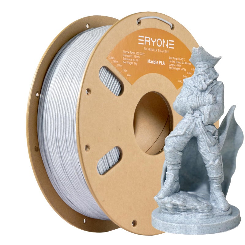 ERYONE Marble PLA Filament 3D Printer Filament 1.75mm +/- 0.03mm Fits for Most FDM 3D Printers, 1KG Cardboard Spool(2.2LBS), Marble - Image 1